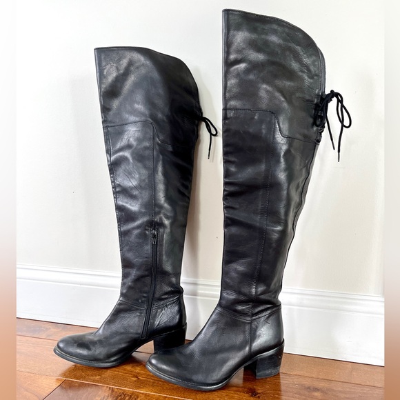 Maddison Thigh High Black Leather Boots - Picture 4 of 13